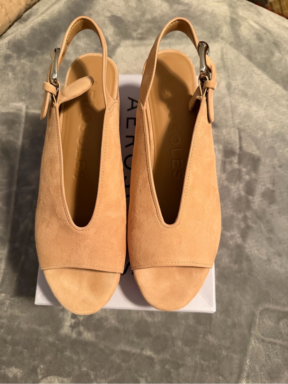 AEROSOLES Cipria Suede Peep-Toe Slingback Heels